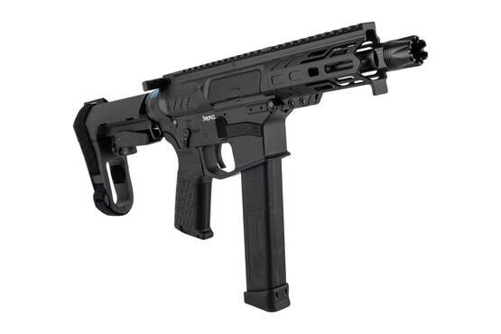 CMMG Banshee MkG 45 caliber AR Pistol with 5-inch barrel features a linear compensator muzzle